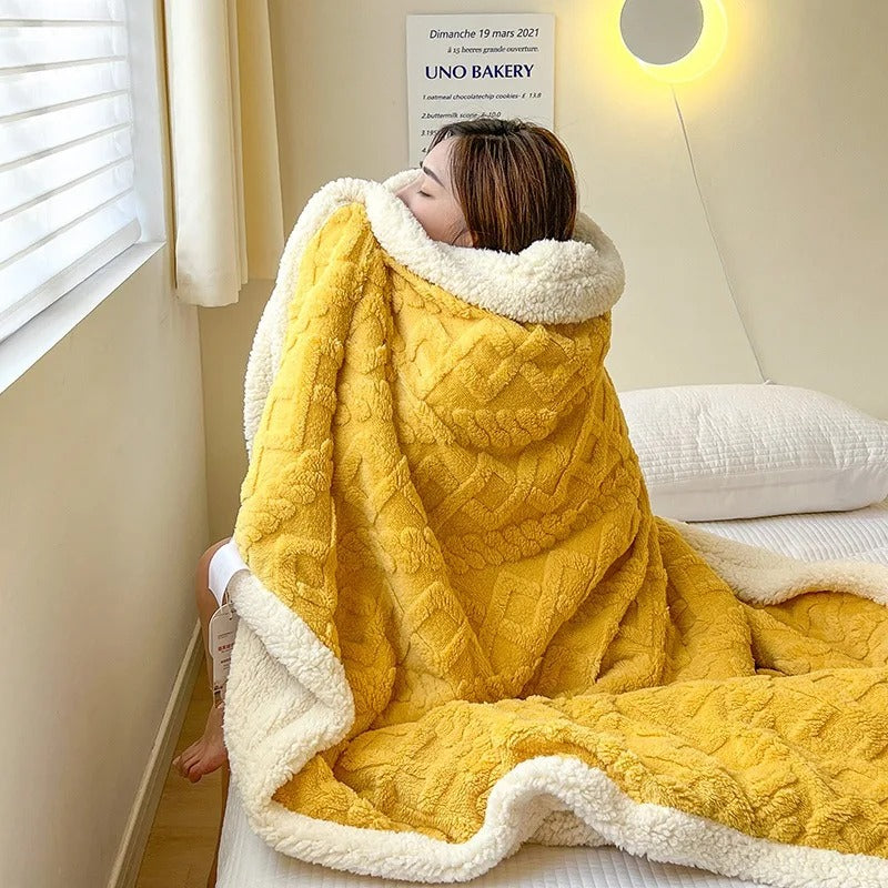 Thick Winter Blanket with Embossed Texture and Plush Reverse