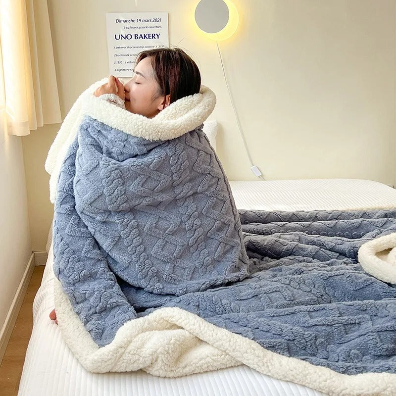 Thick Winter Blanket with Embossed Texture and Plush Reverse