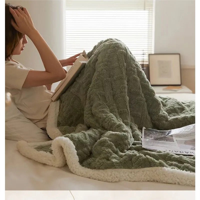 Thick Winter Blanket with Embossed Texture and Plush Reverse