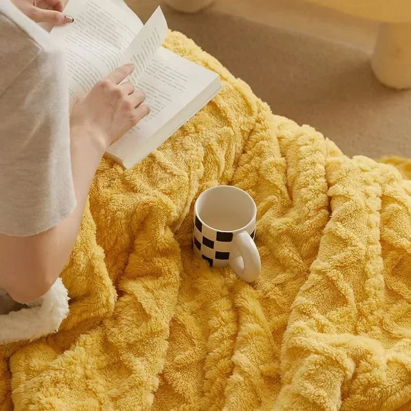 Thick Winter Blanket with Embossed Texture and Plush Reverse