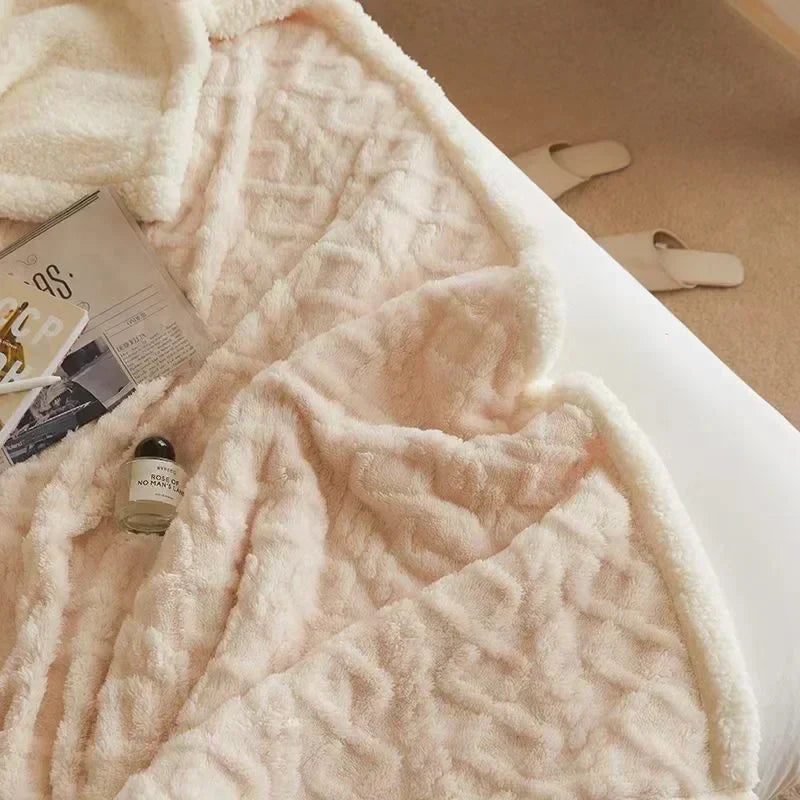 Thick Winter Blanket with Embossed Texture and Plush Reverse