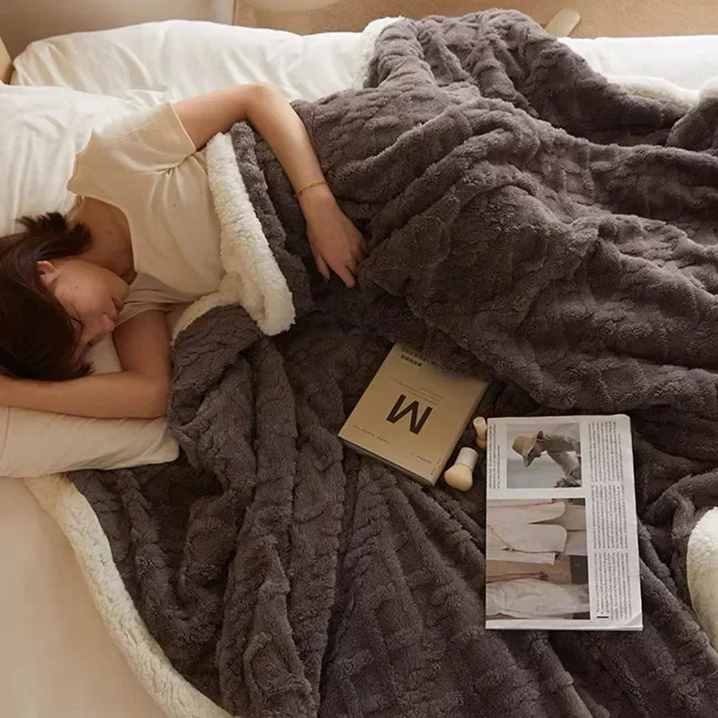 Thick Winter Blanket with Embossed Texture and Plush Reverse