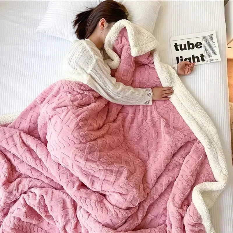 Thick Winter Blanket with Embossed Texture and Plush Reverse