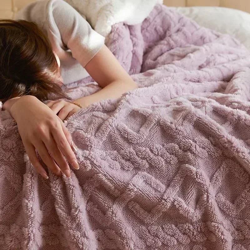 Thick Winter Blanket with Embossed Texture and Plush Reverse