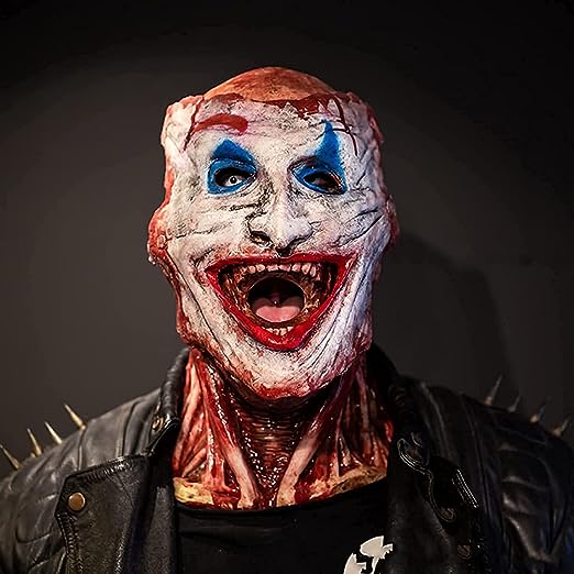 Two-Layer Halloween Mask, Clown Face over Moving-Jaw Skull