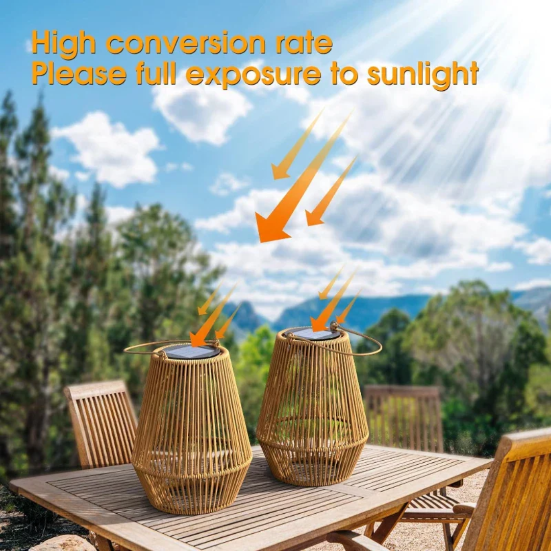 Hand-Woven Rattan Solar Garden Lantern, Waterproof LED