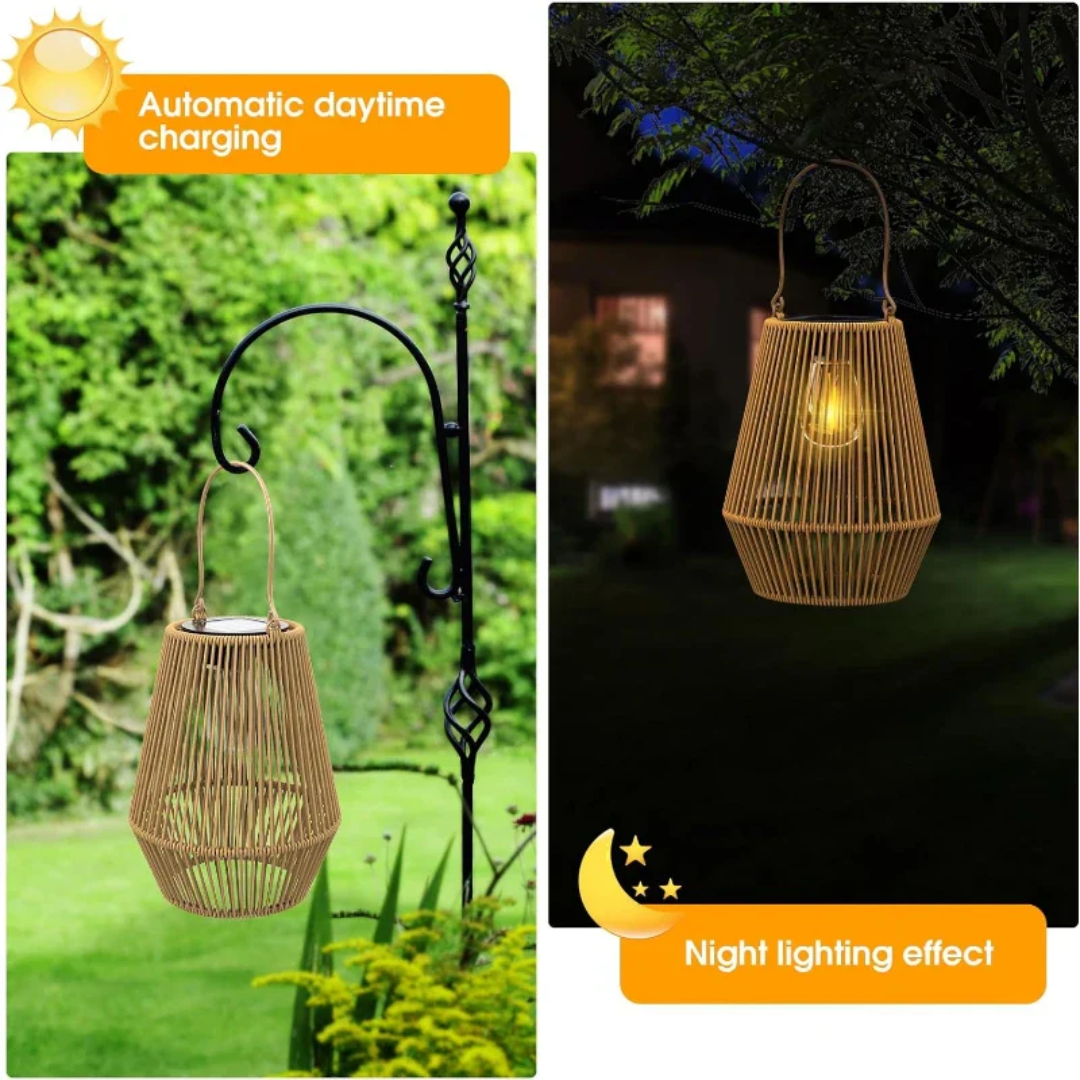 Hand-Woven Rattan Solar Garden Lantern, Waterproof LED
