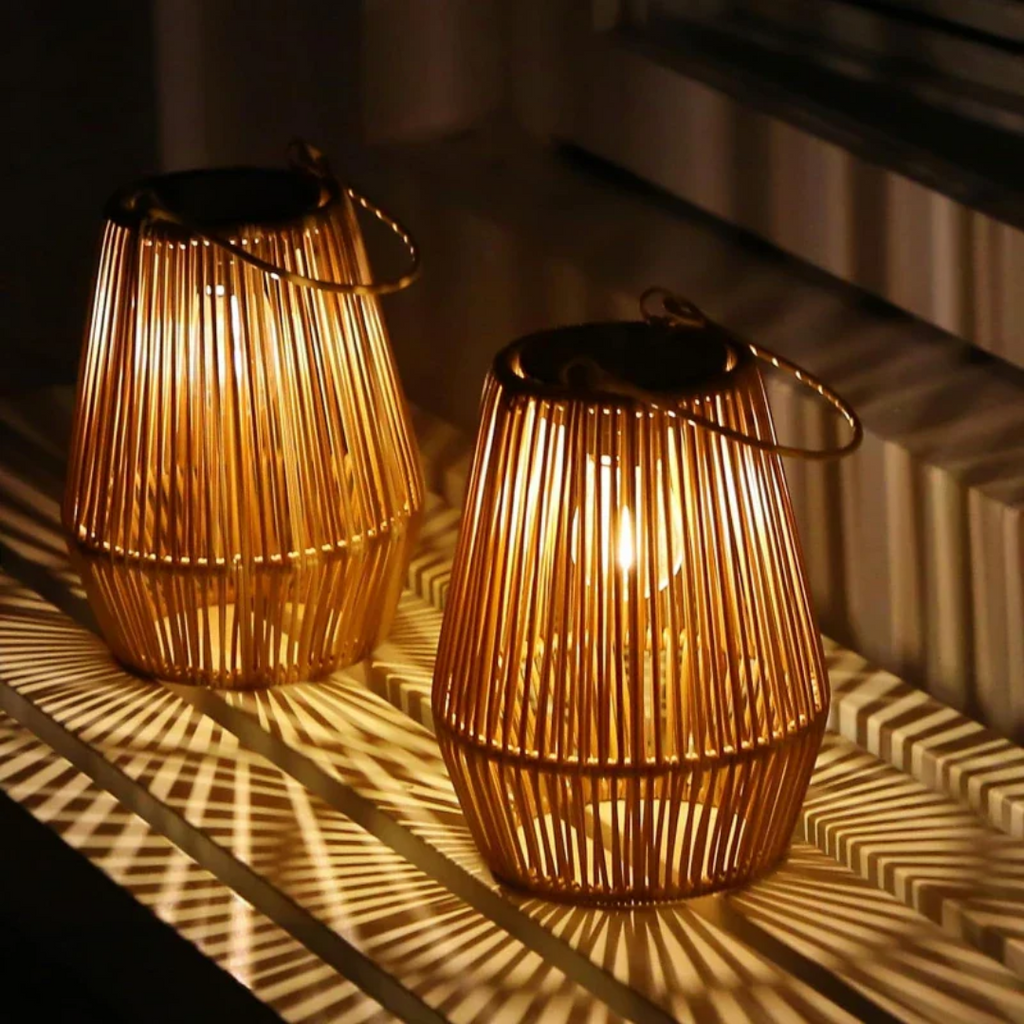 Hand-Woven Rattan Solar Garden Lantern, Waterproof LED