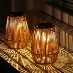 Hand-Woven Rattan Solar Garden Lantern, Waterproof LED