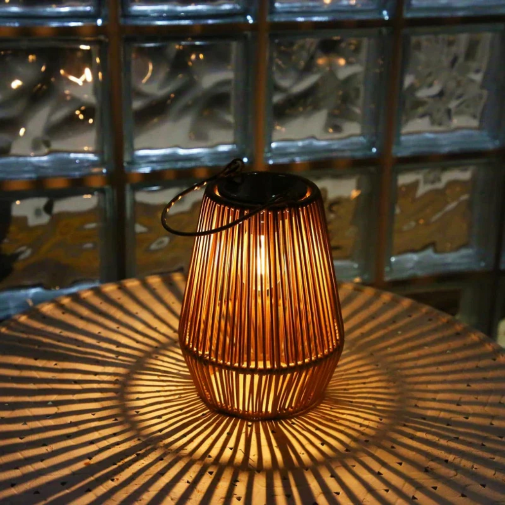 Hand-Woven Rattan Solar Garden Lantern, Waterproof LED