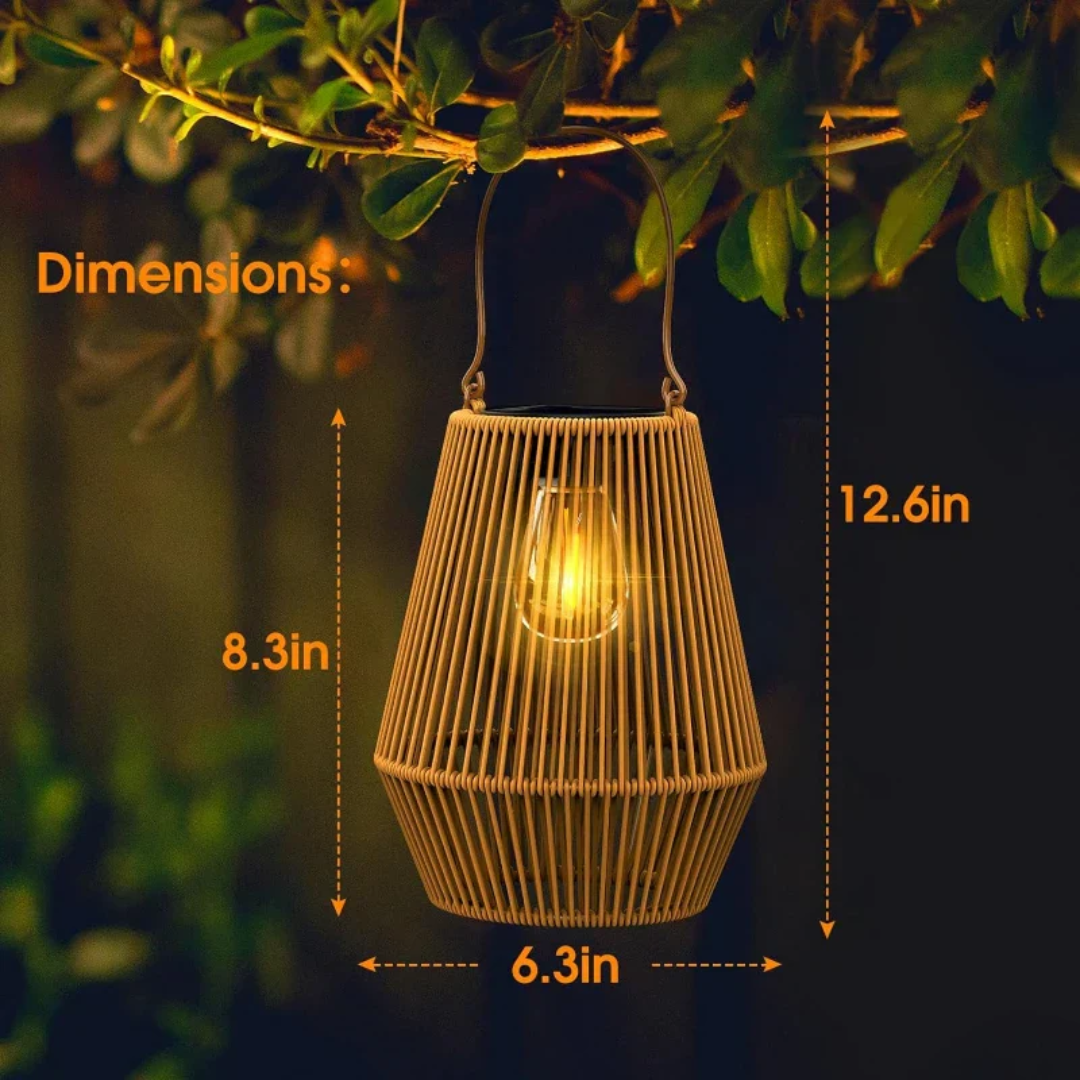 Hand-Woven Rattan Solar Garden Lantern, Waterproof LED
