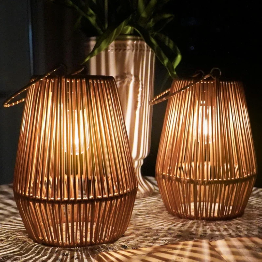 Hand-Woven Rattan Solar Garden Lantern, Waterproof LED