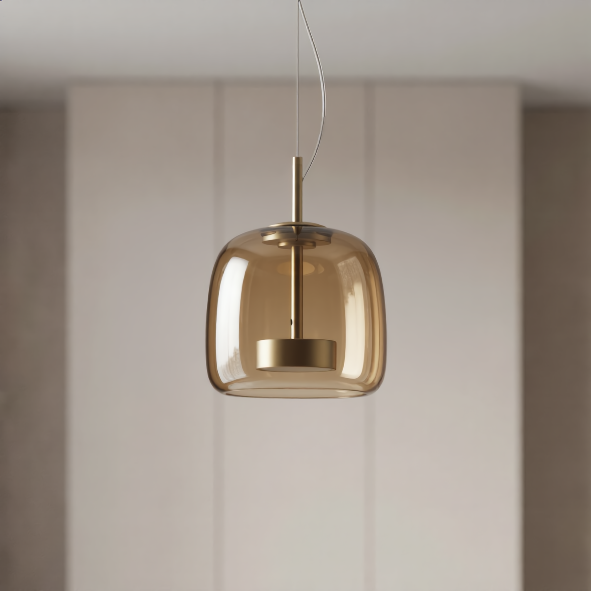 Scandinavian Glass Dome Pendant Light in Amber or Grey, 15 or 25cm