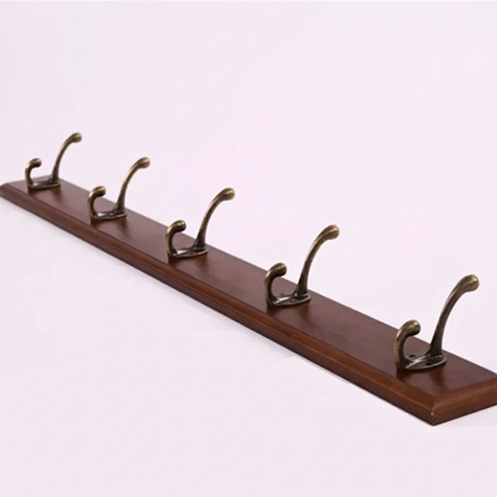 Solid Wood Wall Coat Rack with 4 or 5 Hooks