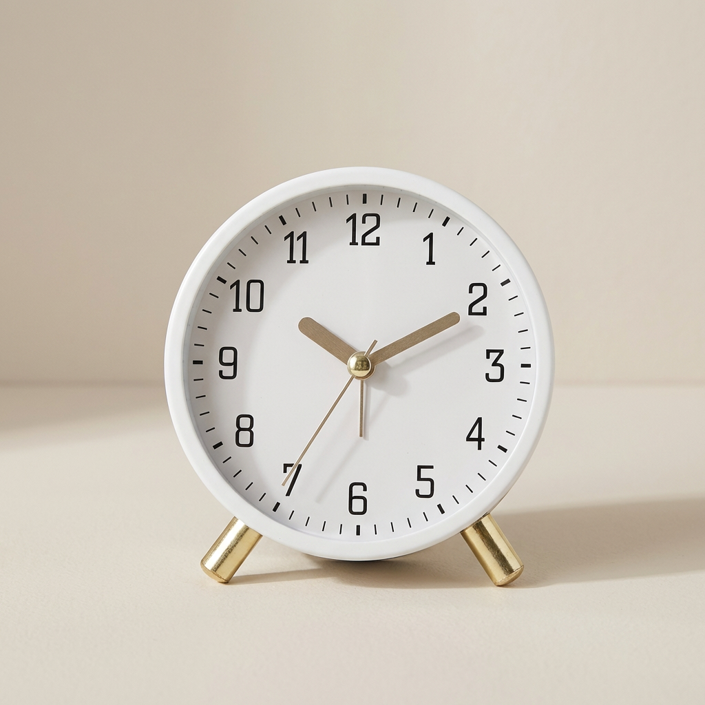 Scandi Silent Sweep Table Clock in Metal and Glass, 13cm