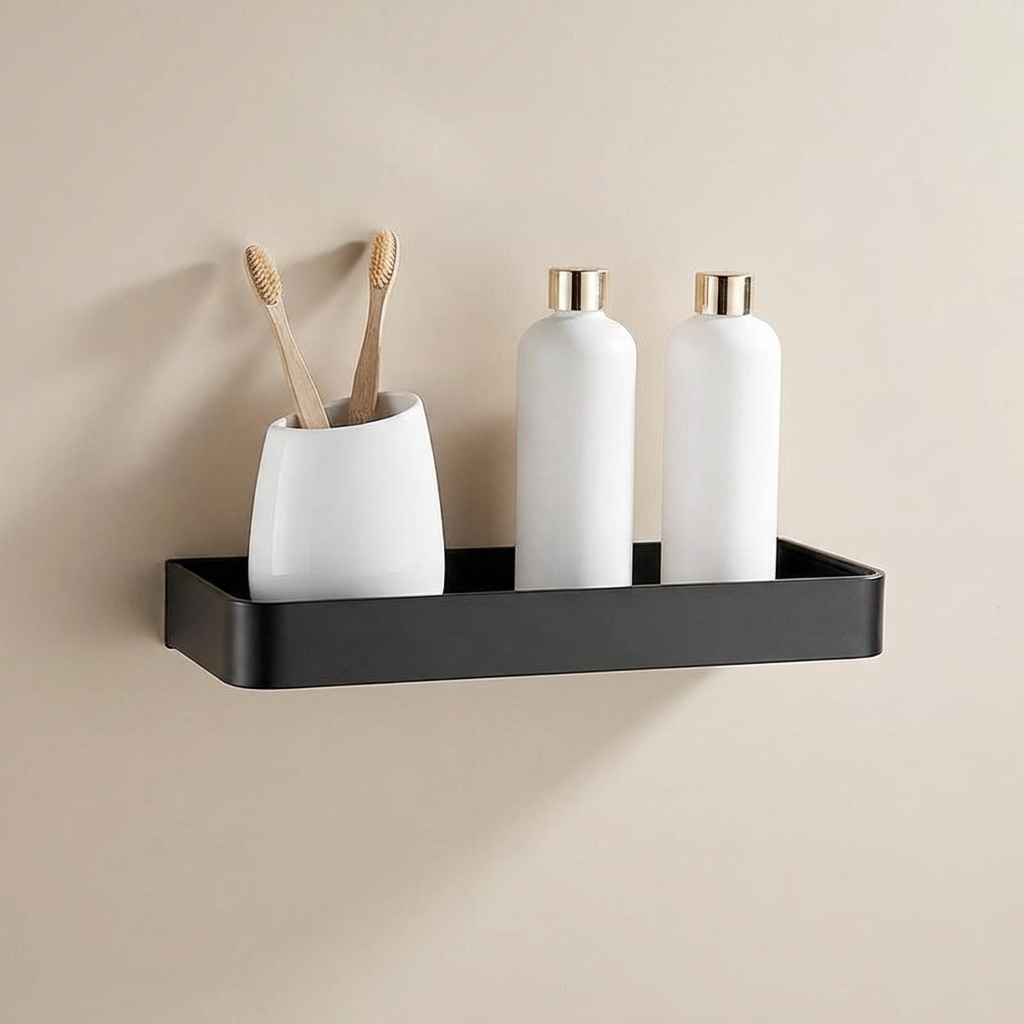 Matt Black Aluminium Bathroom Wall Shelf, 30 to 60 cm