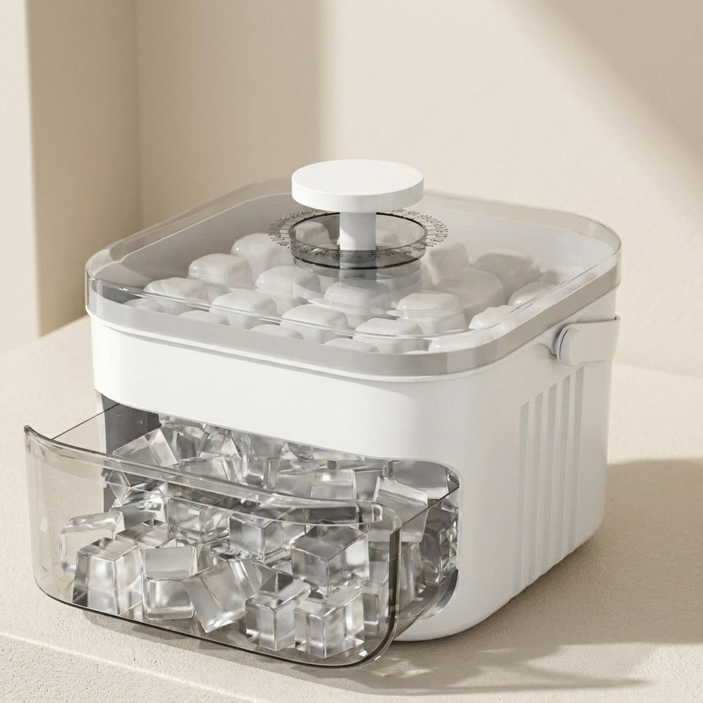 Double Layer Ice Cube Tray for 50 Cubes with Lid and Handle
