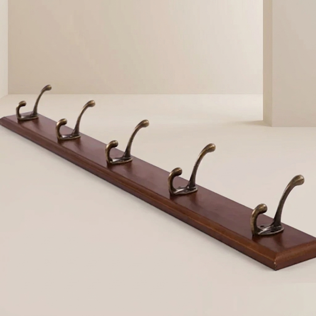 Solid Wood Wall Coat Rack with 4 or 5 Hooks