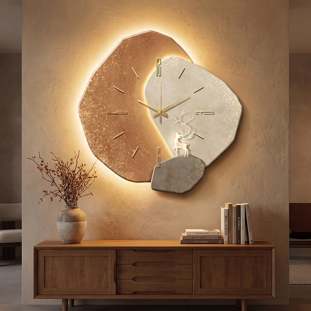 Wooden Wall Clock with LED Backlight, Silent Quartz