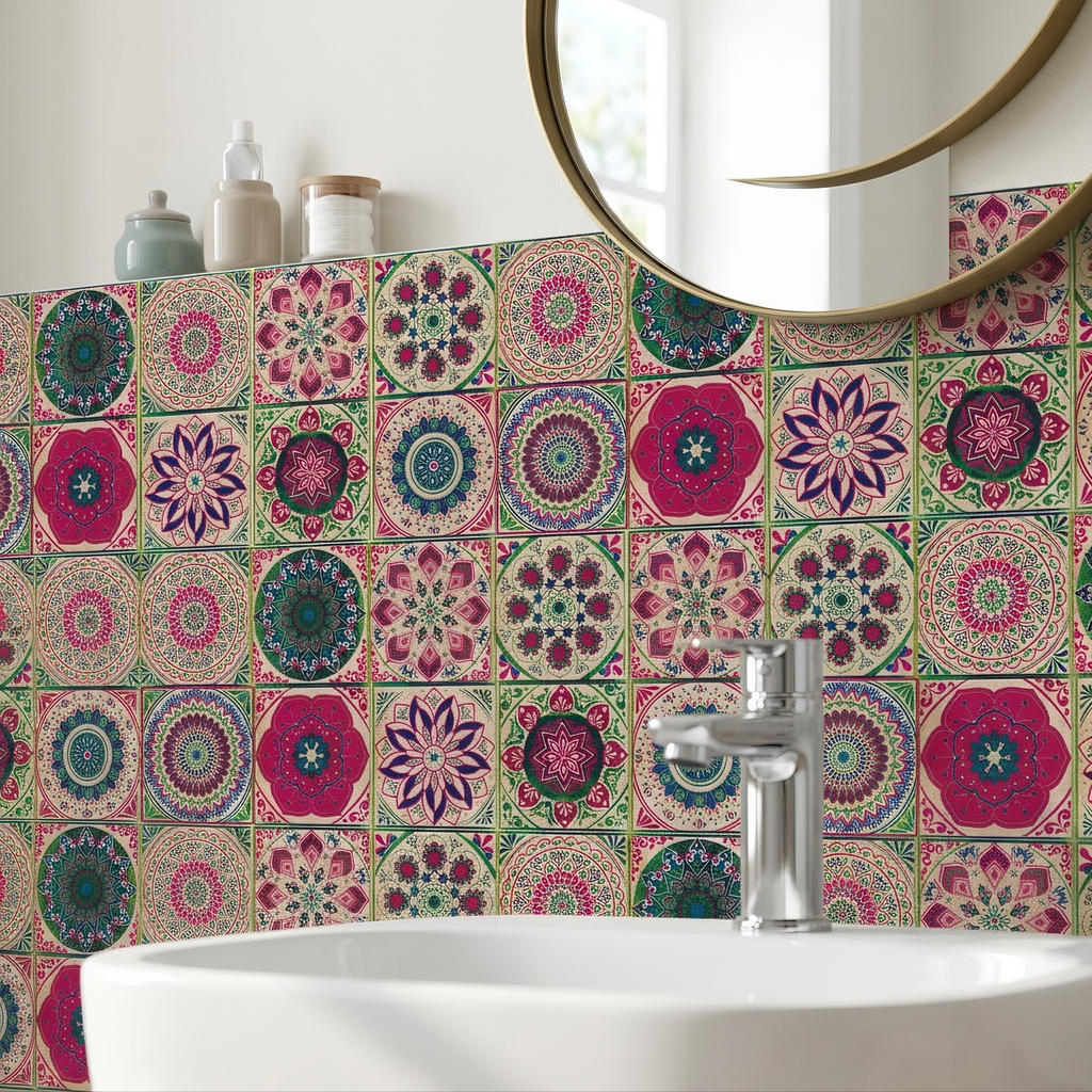Self-Adhesive Portuguese Mandala Tile Stickers, Pack of 24