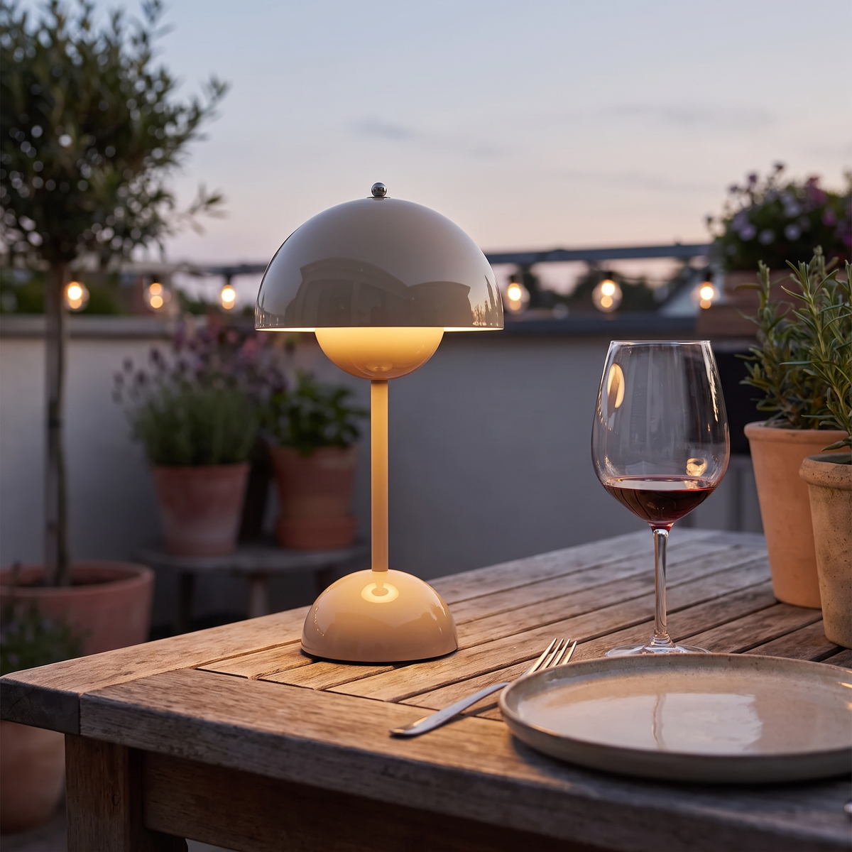 Cordless Outdoor Table Lamp, Dimmable Warm LED, 30cm