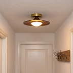 Low Profile Flush Ceiling Light, Walnut and Gold, 23.9 cm