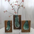 Wooden Vase with Glass Insert for Flowers and Display