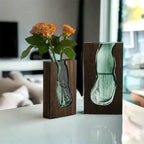 Wooden Vase with Glass Insert for Flowers and Display