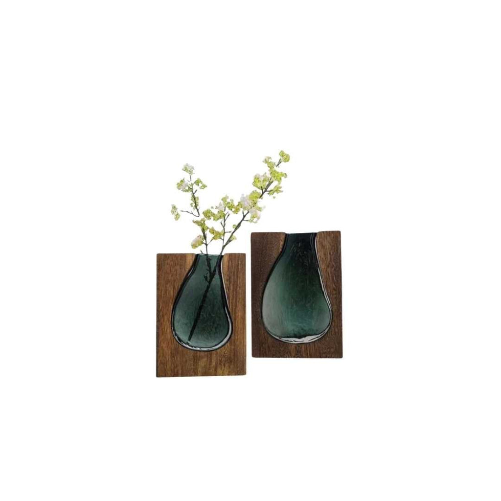Wooden Vase with Glass Insert for Flowers and Display