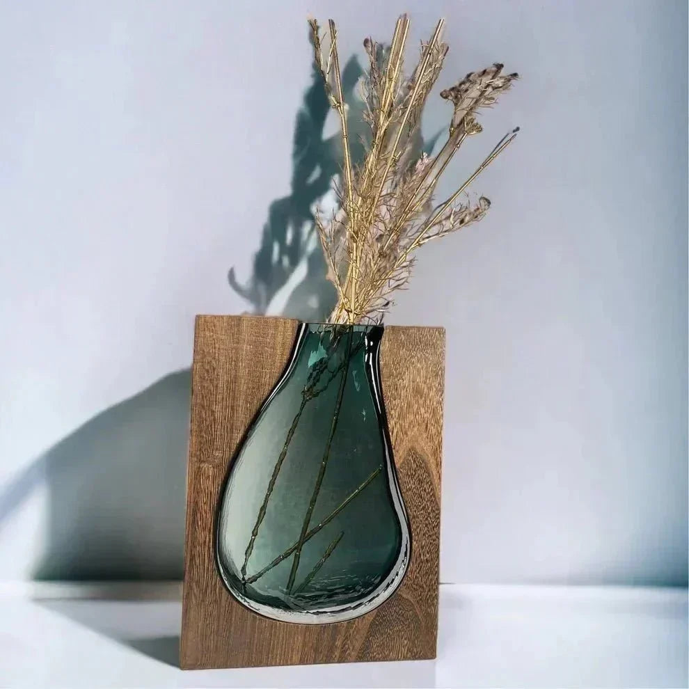 Wooden Vase with Glass Insert for Flowers and Display