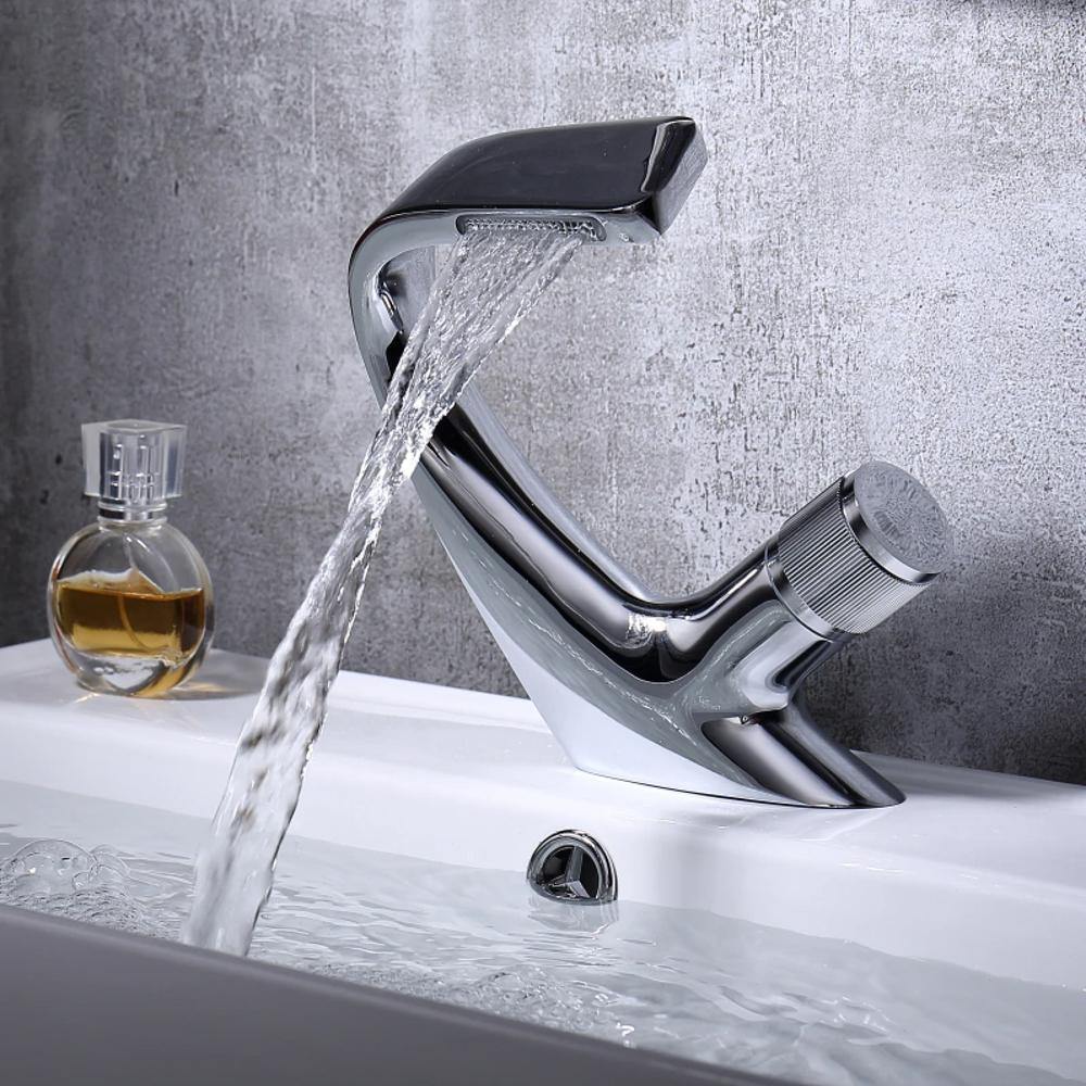 Waterfall Basin Mixer Tap with Single Lever, Five Finishes