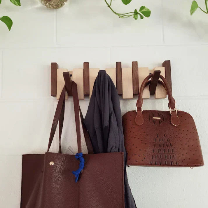 Piano Key Wooden Wall Coat Rack with 4, 6 or 8 Hooks