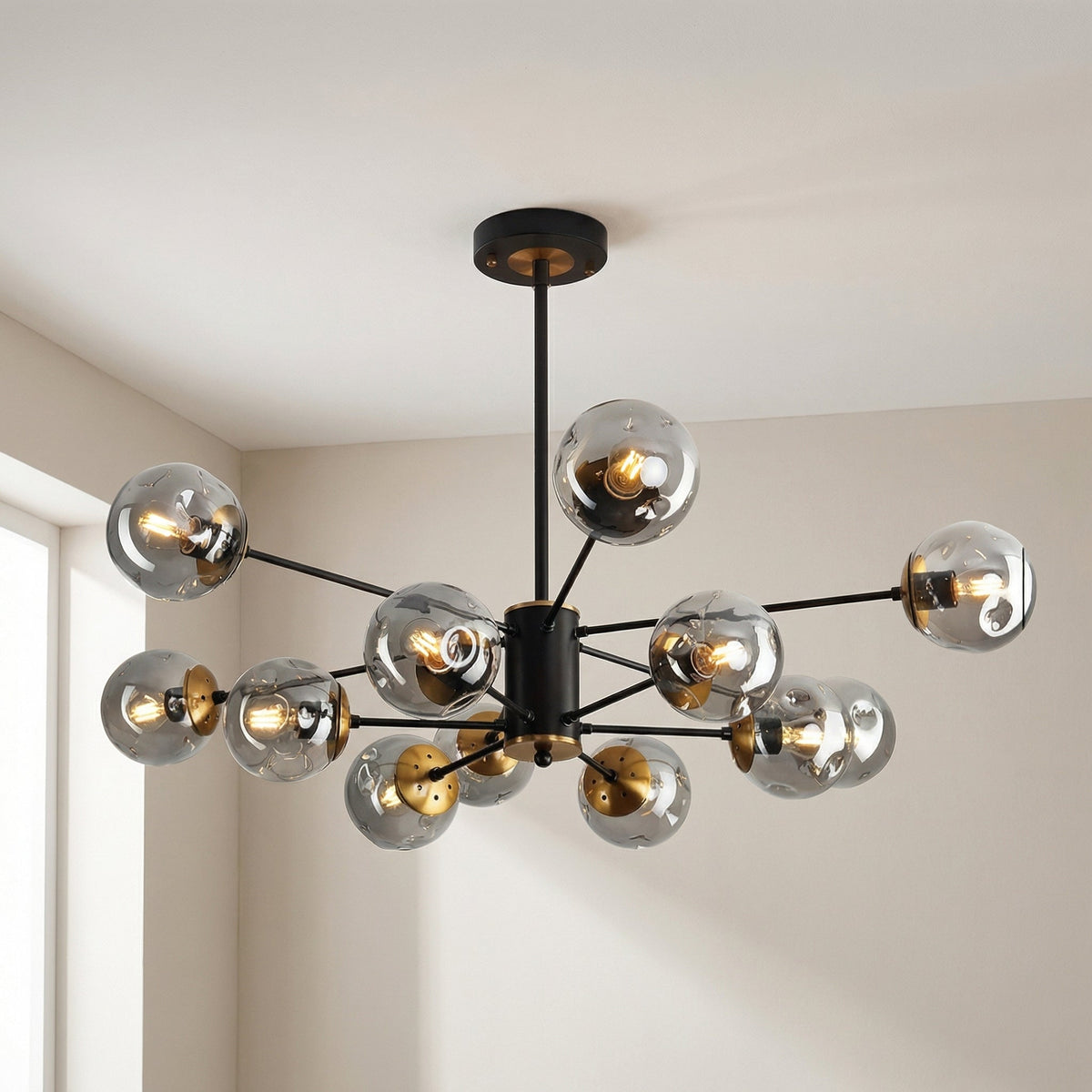 Glass Globe Chandelier with Gold-Tone Frame, 6 to 16 Lights