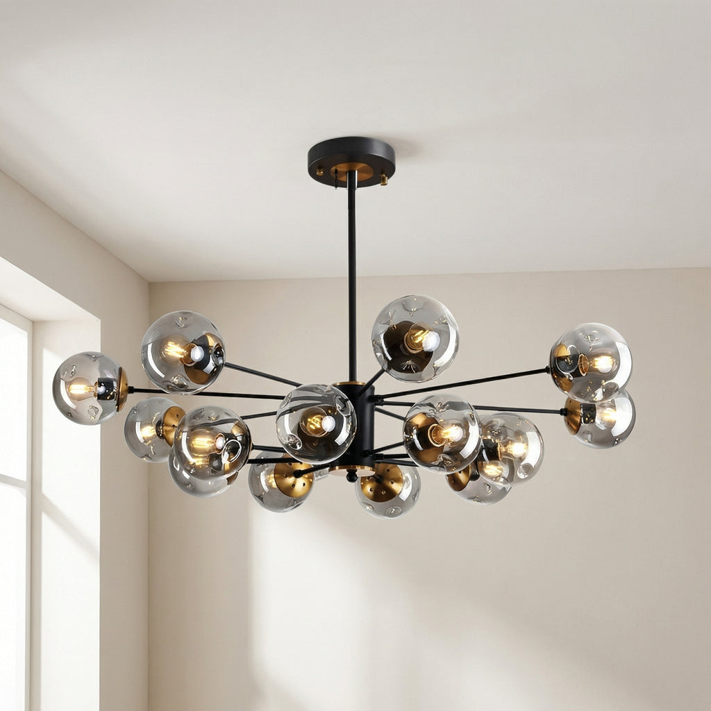Glass Globe Chandelier with Gold-Tone Frame, 6 to 16 Lights