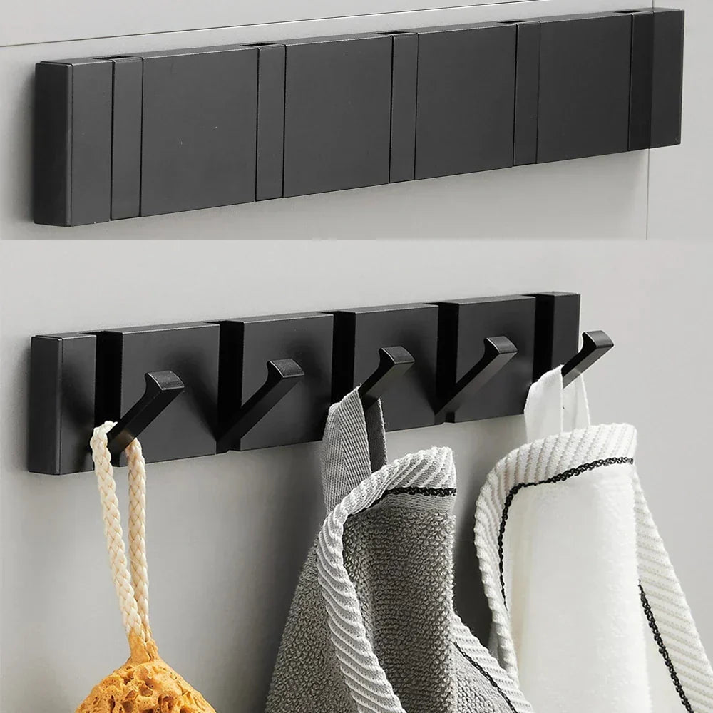 Folding Stainless Steel Wall Hooks, Black or Gold, 2-6 Hooks