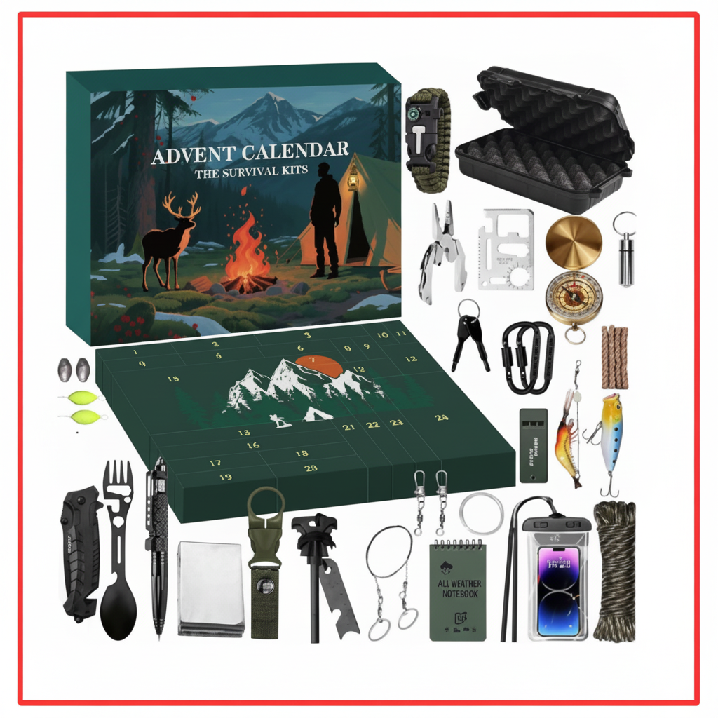 Advent Calendar with 24 Outdoor Tools for Camping and DIY
