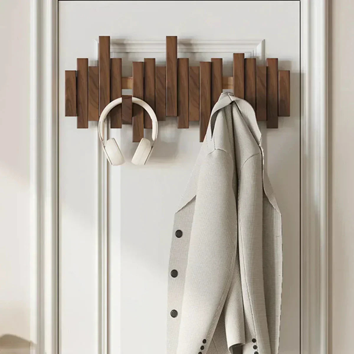 Wooden Wall Hook Rail, Walnut or Beech, 3 to 8 Hooks
