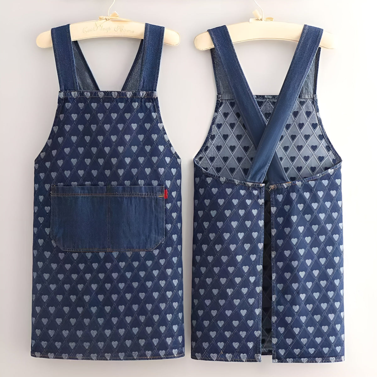 Cross-Back Kitchen Apron in Denim-Style Polyester, Unisex
