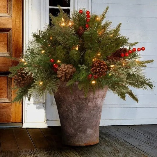 Pre-Lit Christmas Spray with Pine Cones and Berries, 35 LEDs