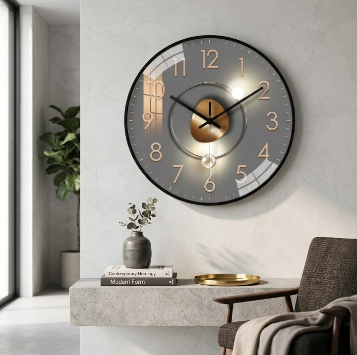 Silent Quartz Wall Clock 20cm with Glass Lens and Metal Hands