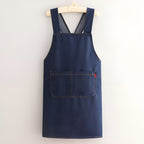 Cross-Back Kitchen Apron in Denim-Style Polyester, Unisex