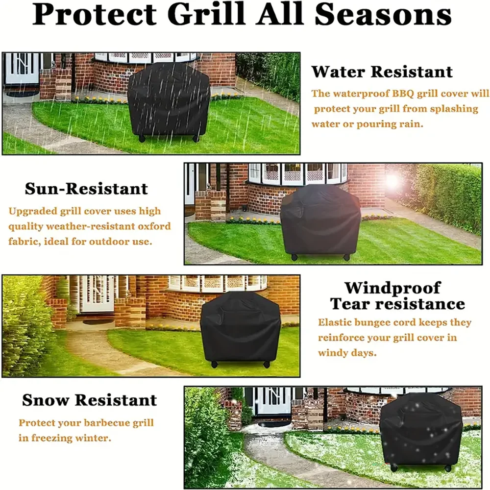 Waterproof BBQ Cover with Drawstring, UV-Resistant, 3 Sizes