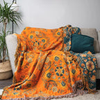 Reversible Cotton Gauze Throw, Floral Orange and Turquoise
