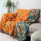 Reversible Cotton Gauze Throw, Floral Orange and Turquoise