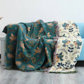 Reversible Cotton Throw with Birds and Botanical Pattern
