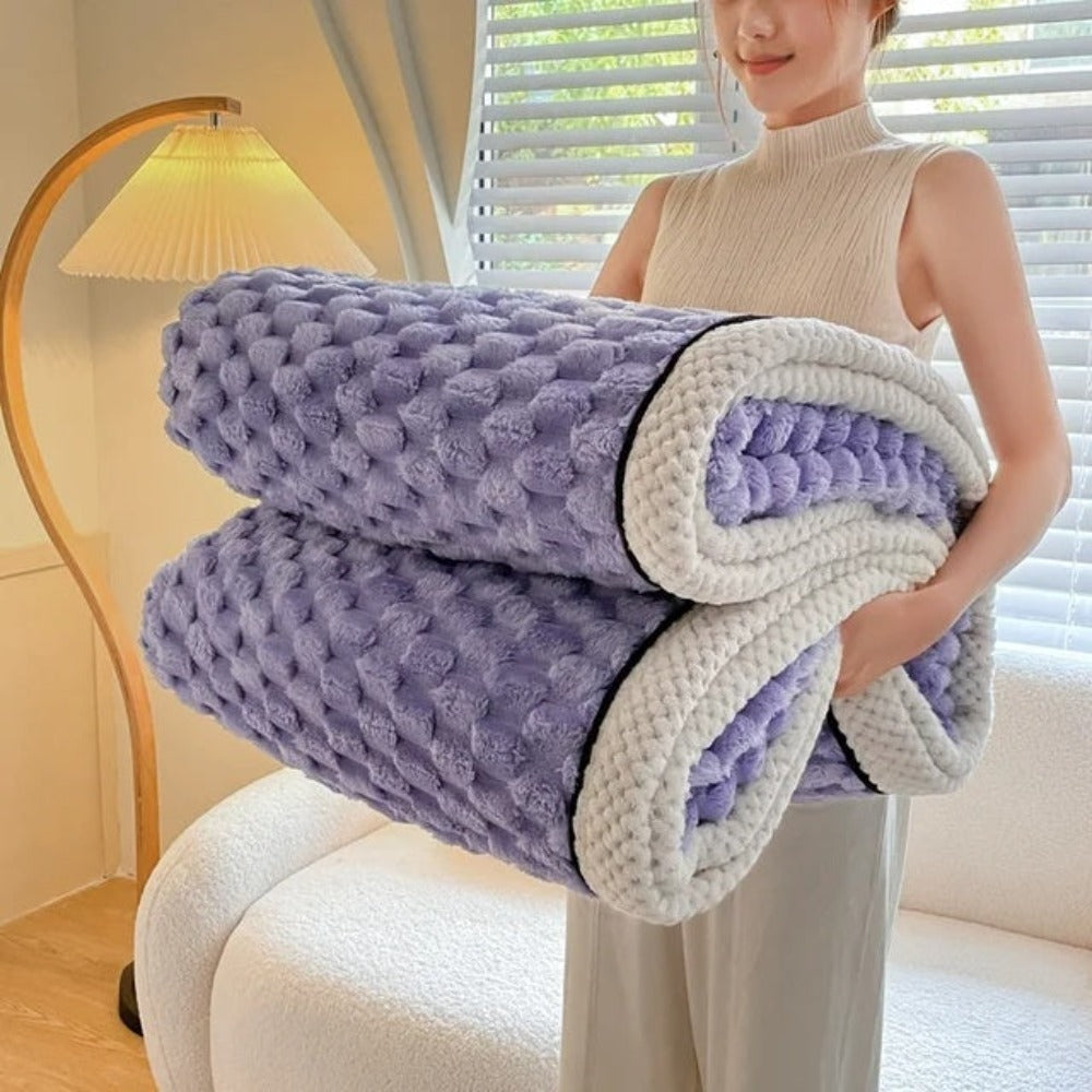 Sherpa Fleece Blanket with Bubble Texture, 4 Sizes