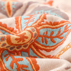 Cotton Throw with Boho Floral Pattern and Fringed Edges