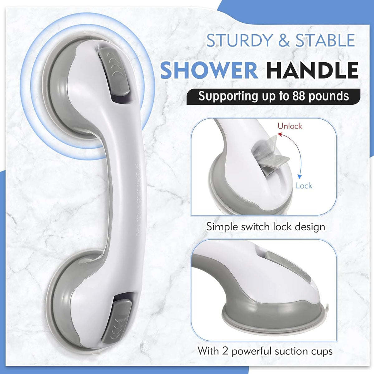 Suction Grab Handle for Bath and Shower, Non-Slip Grip