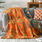 Reversible Cotton Gauze Throw, Floral Orange and Turquoise