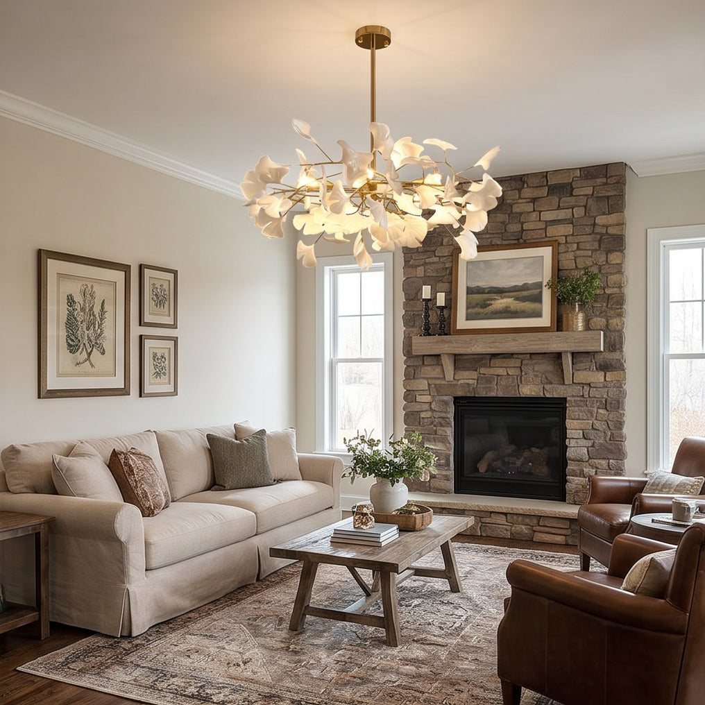 Ginkgo Leaf Chandelier with Warm or Cool White Glow